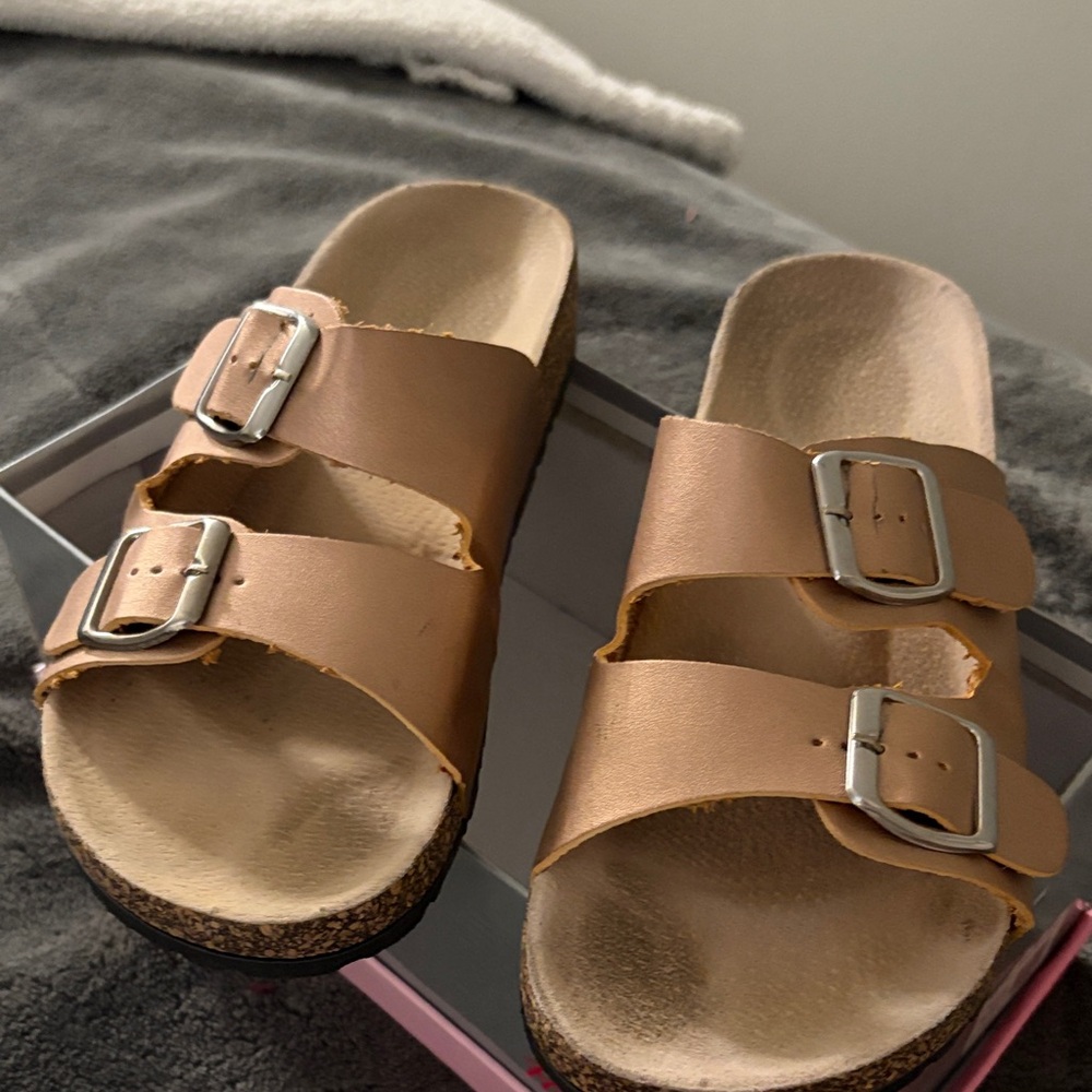 Tan Double Strap Sandals with Buckles